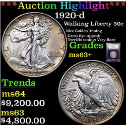 ***Auction Highlight*** 1920-d Walking Liberty Half Dollar 50c Graded Select+ Unc By USCG (fc)