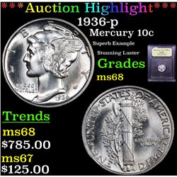 ***Auction Highlight*** 1936-p Mercury Dime 10c Graded GEM+++ Unc By USCG (fc)