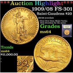 ***Auction Highlight*** 1909/08 FS-301 Saint-Gaudens Gold $20  Graded Choice Unc By USCG (fc)