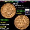 Image 1 : ***Auction Highlight*** 1863 Indian Cent 1c Graded Choice+ Unc By USCG (fc)