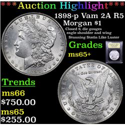 ***Auction Highlight*** 1898-p Vam 2A R5 Morgan Dollar $1 Graded GEM+ Unc By USCG (fc)