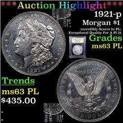 ***Auction Highlight*** 1921-p Morgan Dollar $1 Graded Select Unc PL By USCG (fc)