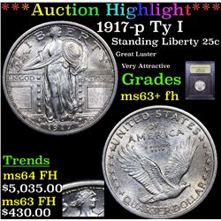 ***Auction Highlight*** 1917-s Ty I Standing Liberty Quarter 25c Graded Select Unc+ FH By USCG (fc)