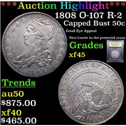 ***Auction Highlight*** 1808 O-107 R-2 Capped Bust Half Dollar 50c Graded xf+ By USCG (fc)