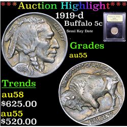 ***Auction Highlight*** 1919-d Buffalo Nickel 5c Graded Choice AU By USCG (fc)