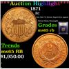 Image 1 : ***Auction Highlight*** 1871 Two Cent Piece 2c Graded GEM Unc RB By USCG (fc)