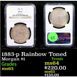 NGC 1883-p Rainbow Toned Morgan Dollar $1 Graded ms63 By NGC