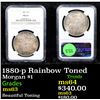 Image 1 : NGC 1880-p Rainbow Toned Morgan Dollar $1 Graded ms63 By NGC