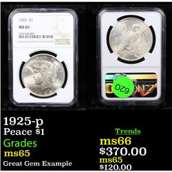 NGC 1925-p Peace Dollar $1 Graded ms65 By NGC