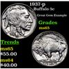Image 1 : 1937-p Buffalo Nickel 5c Grades GEM Unc