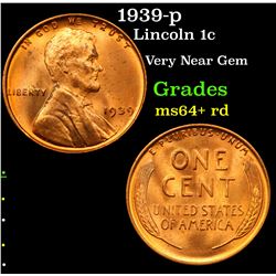 1939-p Lincoln Cent 1c Grades Choice+ Unc RD