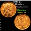 Image 1 : 1939-p Lincoln Cent 1c Grades Choice+ Unc RD