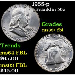 1955-p Franklin Half Dollar 50c Grades Select Unc+ FBL