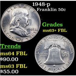 1948-p Franklin Half Dollar 50c Grades Select Unc+ FBL
