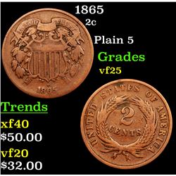 1865 Two Cent Piece 2c Grades vf+