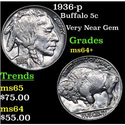 1936-p Buffalo Nickel 5c Grades Choice+ Unc