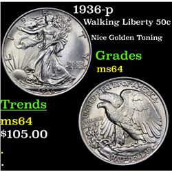 1936-p Walking Liberty Half Dollar 50c Grades Choice Unc