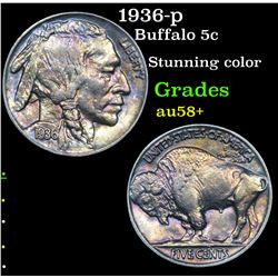 1936-p Buffalo Nickel 5c Grades Choice AU/BU Slider+