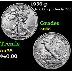 1936-p Walking Liberty Half Dollar 50c Grades Choice AU