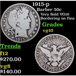 1915-p Barber Half Dollars 50c Grades vg+