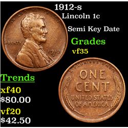 1912-s Lincoln Cent 1c Grades vf++