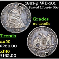 1861-p WB-101 Seated Half Dollar 50c Grades AU Details