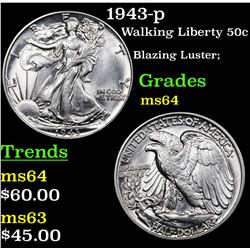 1943-p Walking Liberty Half Dollar 50c Grades Choice Unc