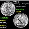 Image 1 : 1943-p Walking Liberty Half Dollar 50c Grades Choice Unc