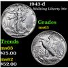 Image 1 : 1943-p Walking Liberty Half Dollar 50c Grades Select Unc