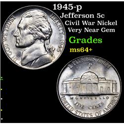 1945-p Jefferson Nickel 5c Grades Choice+ Unc