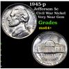 Image 1 : 1945-p Jefferson Nickel 5c Grades Choice+ Unc