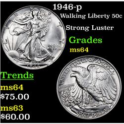 1946-p Walking Liberty Half Dollar 50c Grades Choice Unc