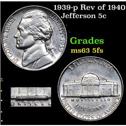 1939-p Rev of 1940 Jefferson Nickel 5c Grades Select Unc 5fs