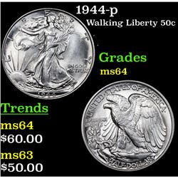 1944-p Walking Liberty Half Dollar 50c Grades Choice Unc