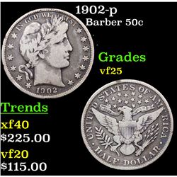 1902-p Barber Half Dollars 50c Grades vf+