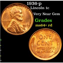 1936-p Lincoln Cent 1c Grades Choice+ Unc RD