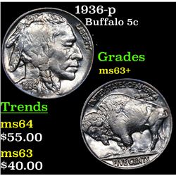 1936-p Buffalo Nickel 5c Grades Select+ Unc
