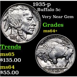 1935-p Buffalo Nickel 5c Grades Choice+ Unc