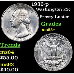 1936-p Washington Quarter 25c Grades Select+ Unc