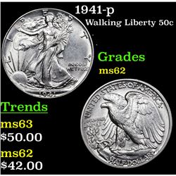 1941-p Walking Liberty Half Dollar 50c Grades Select Unc