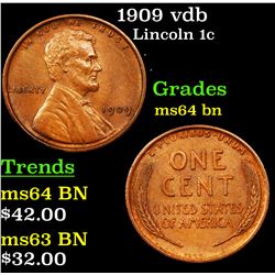 1909 vdb Lincoln Cent 1c Grades Choice Unc BN