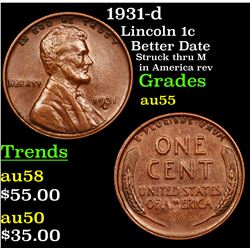 1931-d Lincoln Cent 1c Grades Choice AU