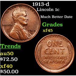 1913-d Lincoln Cent 1c Grades xf+