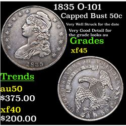 1835 O-101 Capped Bust Half Dollar 50c Grades xf+