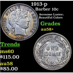 1913-p Barber Dime 10c Grades Choice AU/BU Slider+