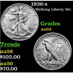 1936-s Walking Liberty Half Dollar 50c Grades Select AU