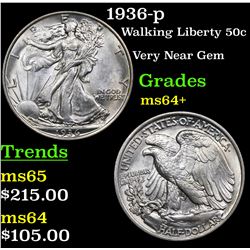 1936-p Walking Liberty Half Dollar 50c Grades Choice+ Unc