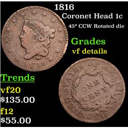 1816 Coronet Head Large Cent 1c Grades vf details