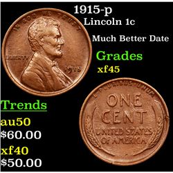 1915-p Lincoln Cent 1c Grades xf+