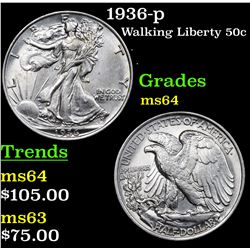 1936-p Walking Liberty Half Dollar 50c Grades Choice Unc